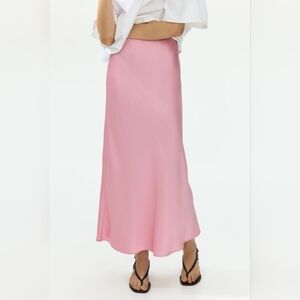 H&M Soft Pink Satin Midi Skirt